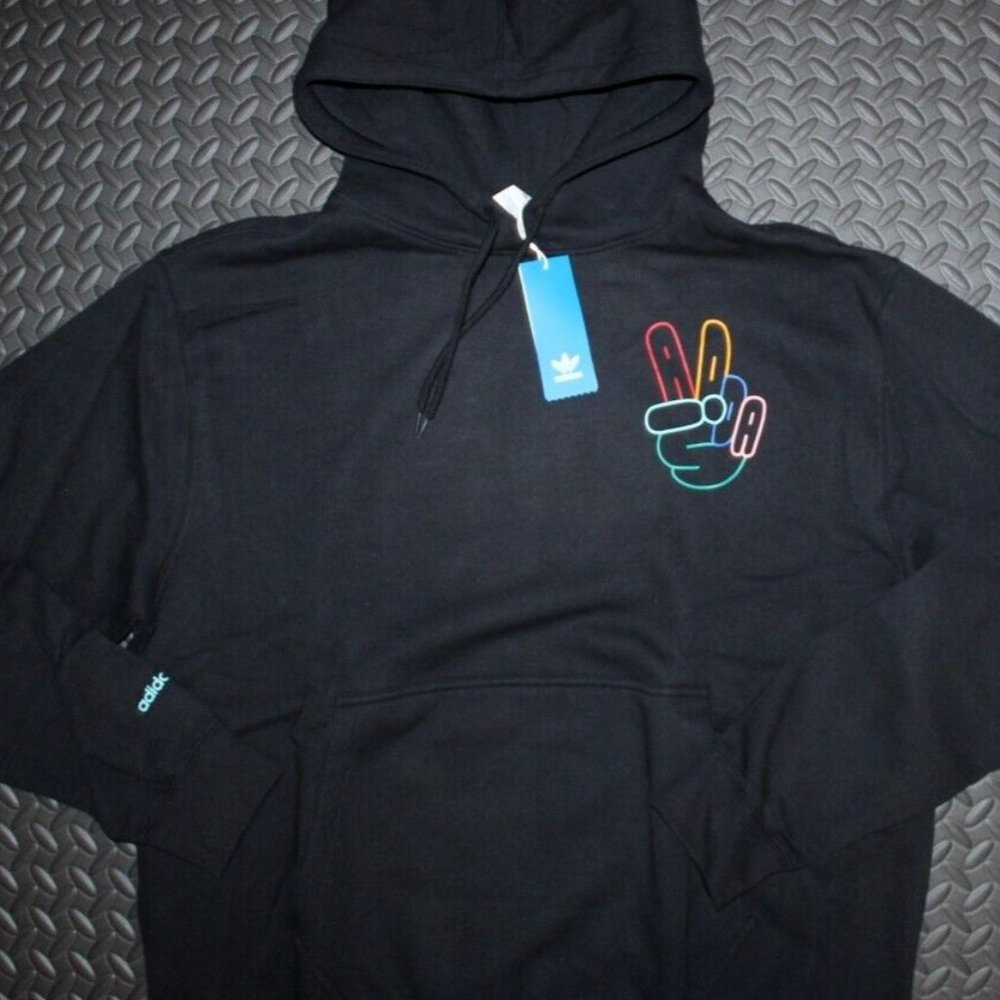 Adidas OG Peace Sign Sweatshirt Hoodie NWT M Medium Originals #HC1789 BLACK